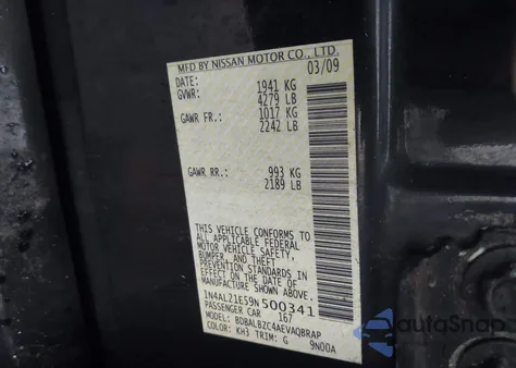 2009 Nissan Altima 2.5 S z USA, uszkodzony, nr VIN 1N4AL21E59N500341